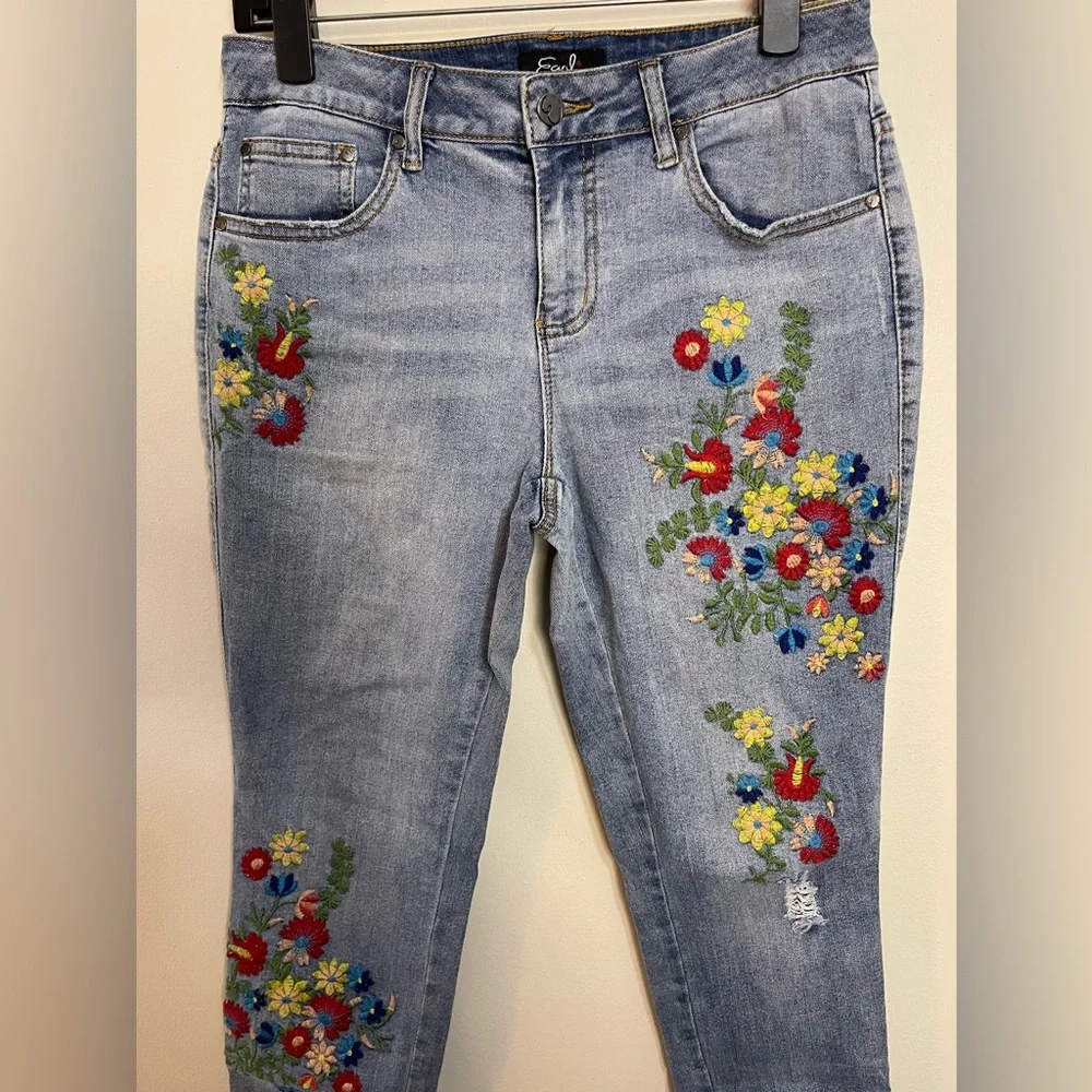 Earl Jeans Embroidered Ankle Skinny Denim Jeans Pant Sz 8 - Picture 7 of 17